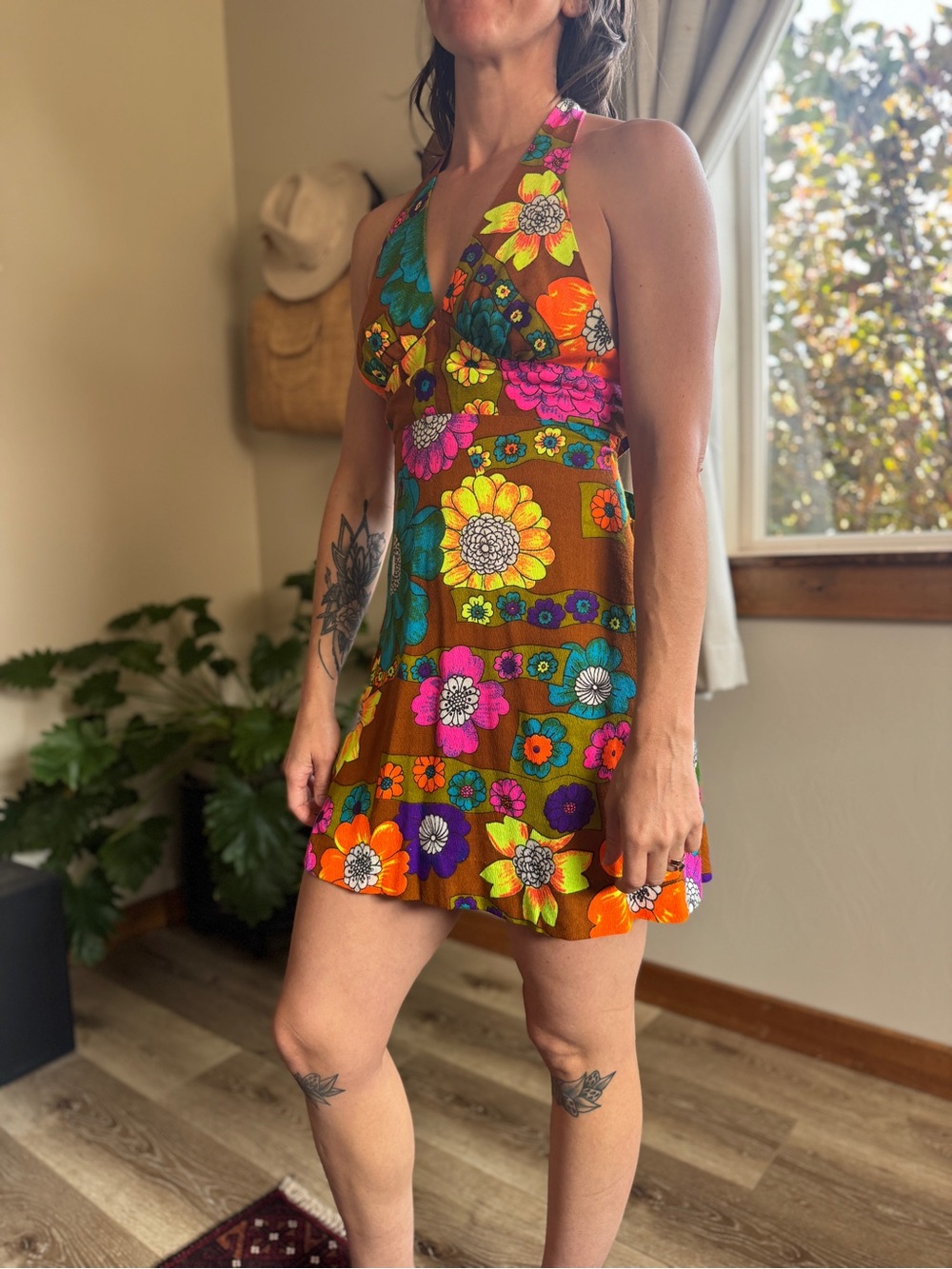 Vintage Sears Hawaiian Fashions Floral Halter Mini Dress S